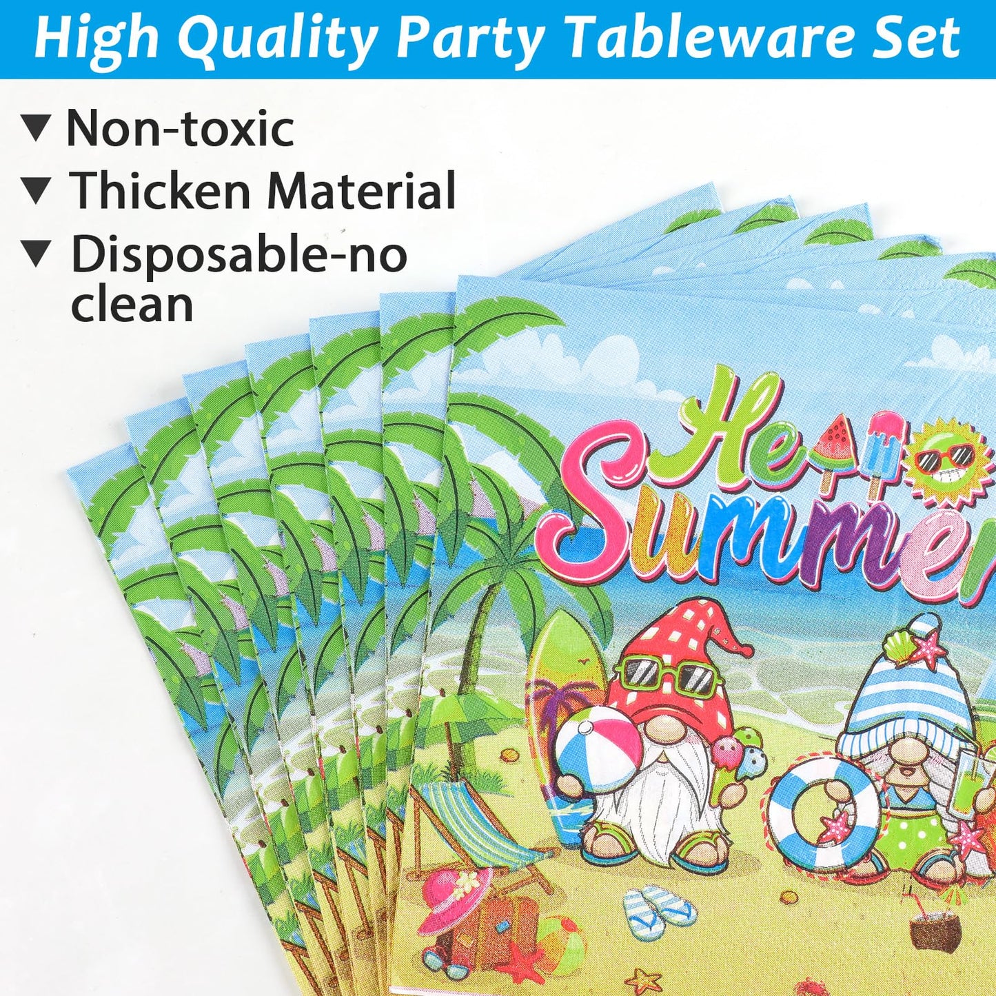 96 Pcs Hello Summer Beach Party Supplies Paper Plates Napkins Summer Beach Hawaiian Pool Party Birthday Tableware Set Summer Gno