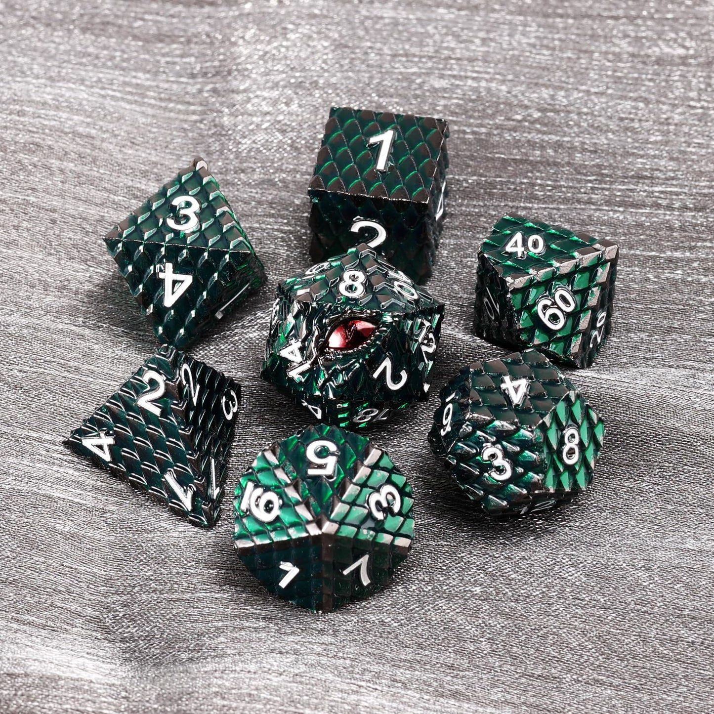 Metal Dice Set D&D,7 PCS Dragon Scale Metallic DND Dice Set,Dragon Eye Metal Dice with Grogeous Gift Case for Dungeons and Drago