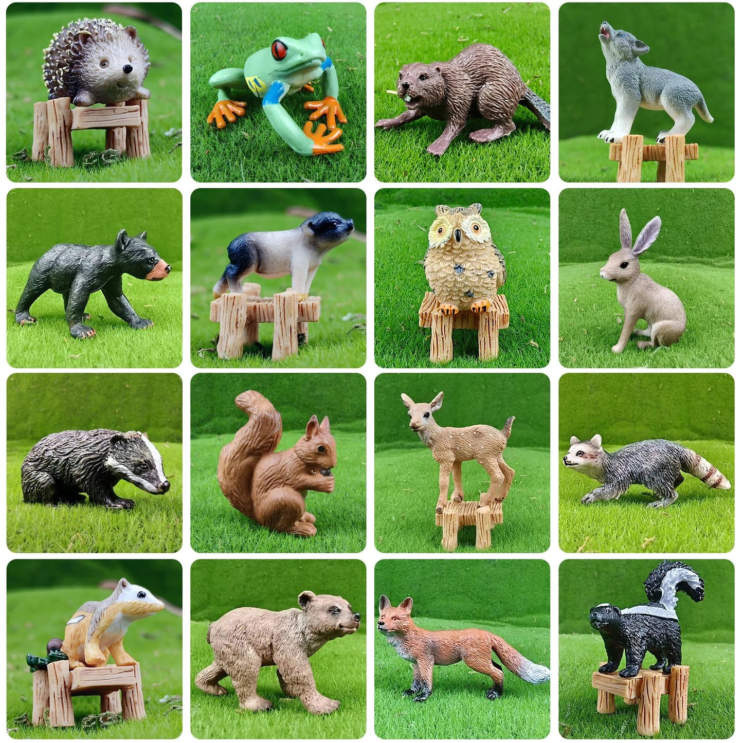 SCAHOW 16 PCS Forest Animals Figurines - Plastic Miniature Toys for Cake Toppers & Decorations, Birthday & Baby Shower Gifts