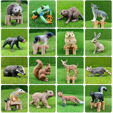 SCAHOW 16 PCS Forest Animals Figurines - Plastic Miniature Toys for Cake Toppers & Decorations, Birthday & Baby Shower Gifts