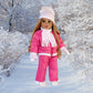 Dreamworld Collections Let It Snow - 7 Piece 18 Inch Doll Outfit - Complete Snowsuit - Pink Snow Pants, Jacket, White Turtleneck, Hat, Scarf, Mittens And Boots - (Doll Not Included)