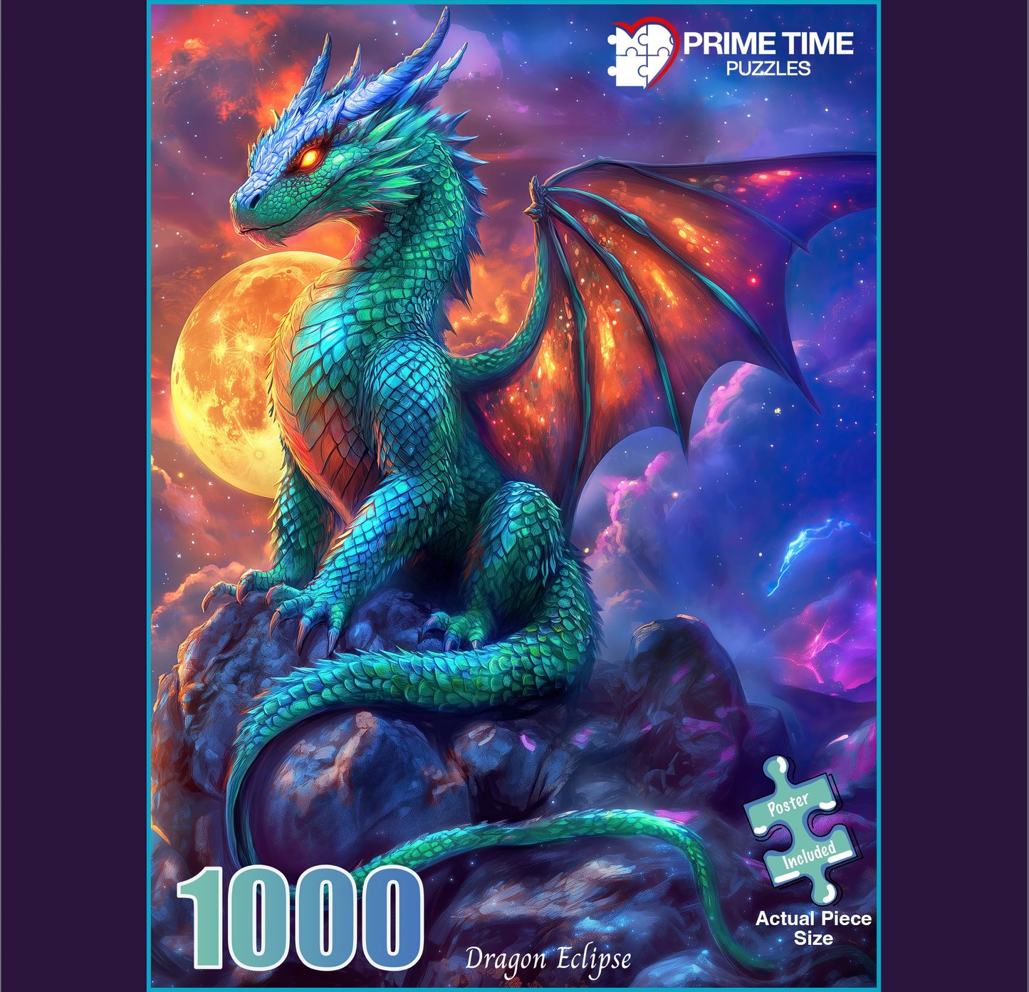 Prime Time Puzzles 1000 Piece Jigsaw Puzzle For Adults - Gothic Fantasy Dragon Under The Moonlight - Challenging Puzzle Perfect
