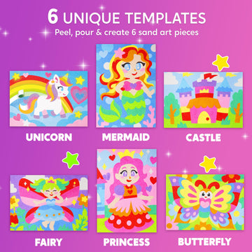 Klever Kits Glow Sand Art Kits for Kids, Glow in The Dark Sand Painting with 14 Colors, Kids Crafts, 6 Fantasy Templates & 4 DIY