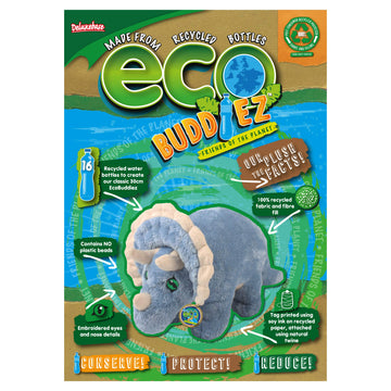 Ecobuddiez - Triceratops From Deluxebase. 10 Inch Triceratops Plush Toy. Eco Friendly Child Safe Dinosaur Stuffed Animal Made Fr