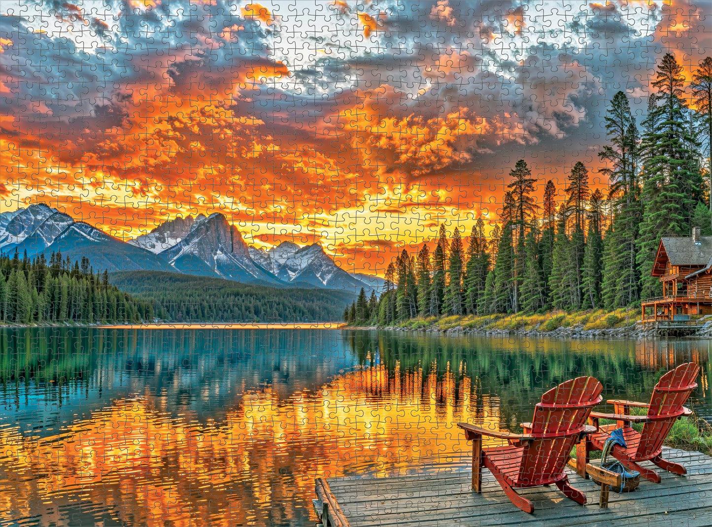 Cross & Glory 1000 Piece Jigsaw Puzzle - Dockside Reflections, 20" x 27", Eco-Friendly Cardboard, Challenging Sunset Lake Scene for Adults