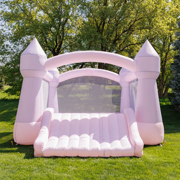 Bounceland Party Castle Daydreamer Cotton Candy Bounce House, 16.4 Ft L X 13.1 Ft W X 9.3 Ft H, Basketball Hoop, Ul Blower Included, Trendy Pastel Color, Fun Slide & Bounce Area, Castle Theme For Kids