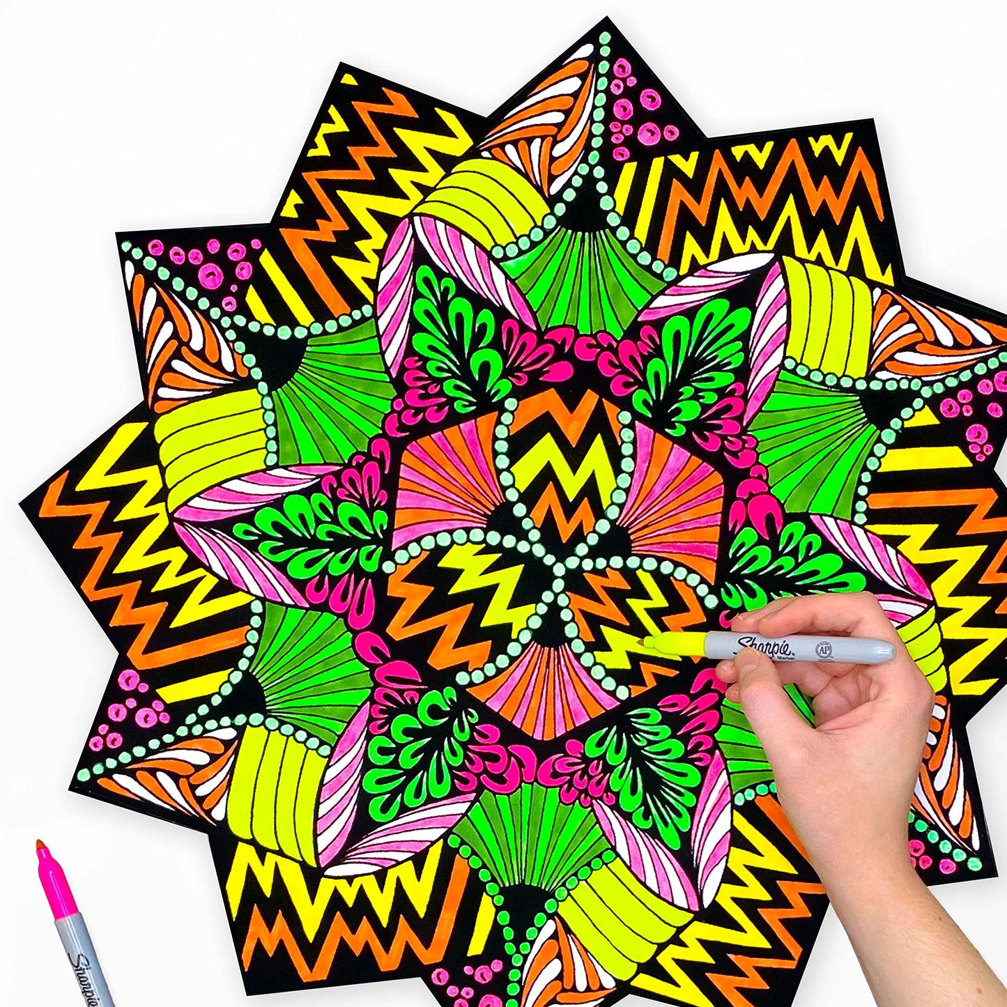 Zig Zag Fuzzy Velvet Coloring Mandala - Beautiful Arts and Crafts Coloring Project for Kids, Teens, Adults, and Anyone Who Loves
