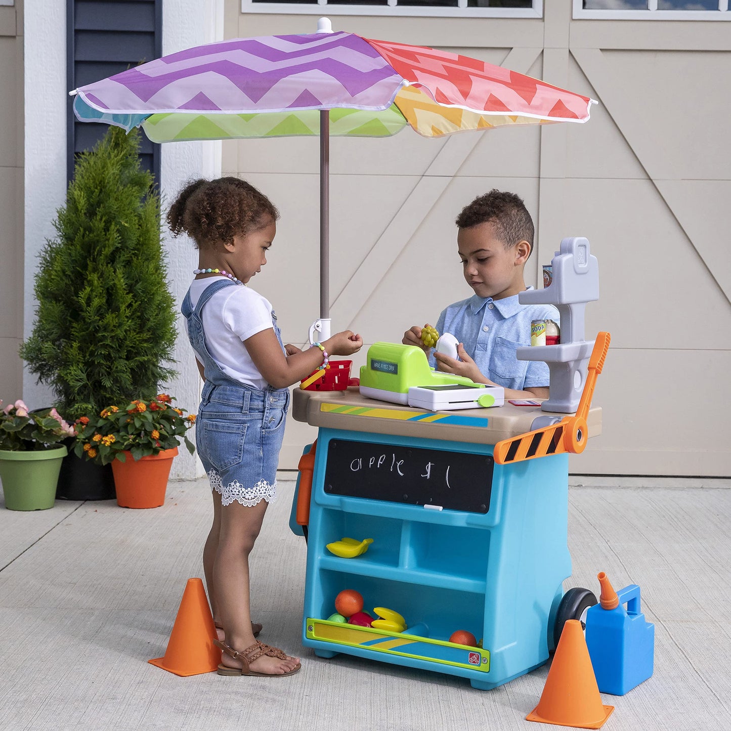 Step2 Stop & Go Market | Kids Pretend Play Store & Toll Booth with Toy Cash Register, Blue