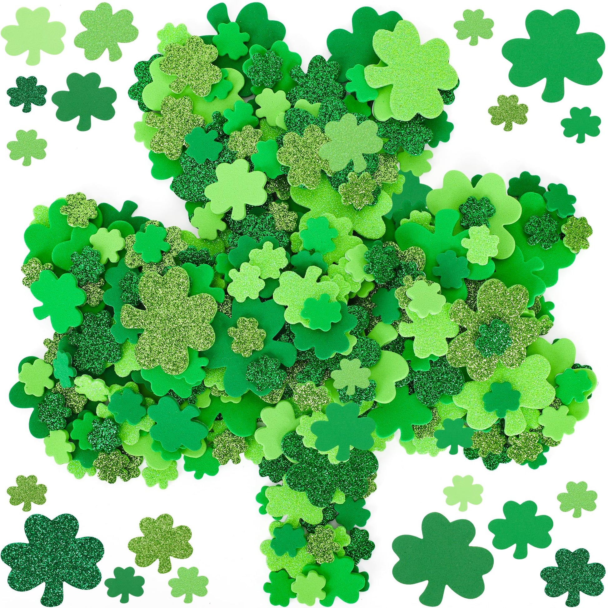 300 PCS St Patricks Day Stickers, Foam Shamrock Decorations, Self-Adhesive Shamrock Stickers, Glitter Matte St Patricks Day Stic