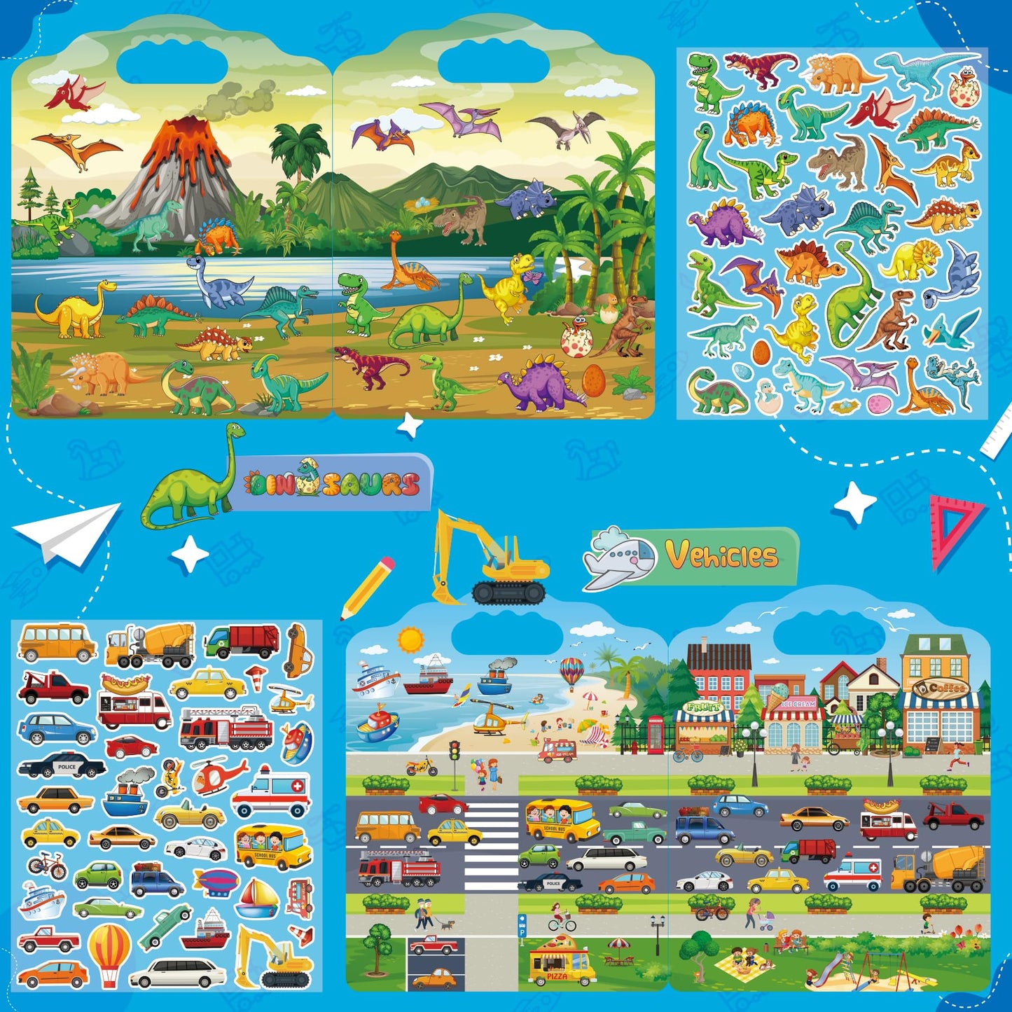 6Set Reusable Sticker Books For Kids,Puffy Sticker Books For Kids,Sticker Books For Toddlers 2-4,Toddler Sticker Books For Girls