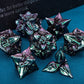 ARUOHHA DND Metal Dice Set Purple Green Dungeons and Dragons Dice with Box, 7PCS Leaf Design D&D Dice Handmade Polyhedral Dice R
