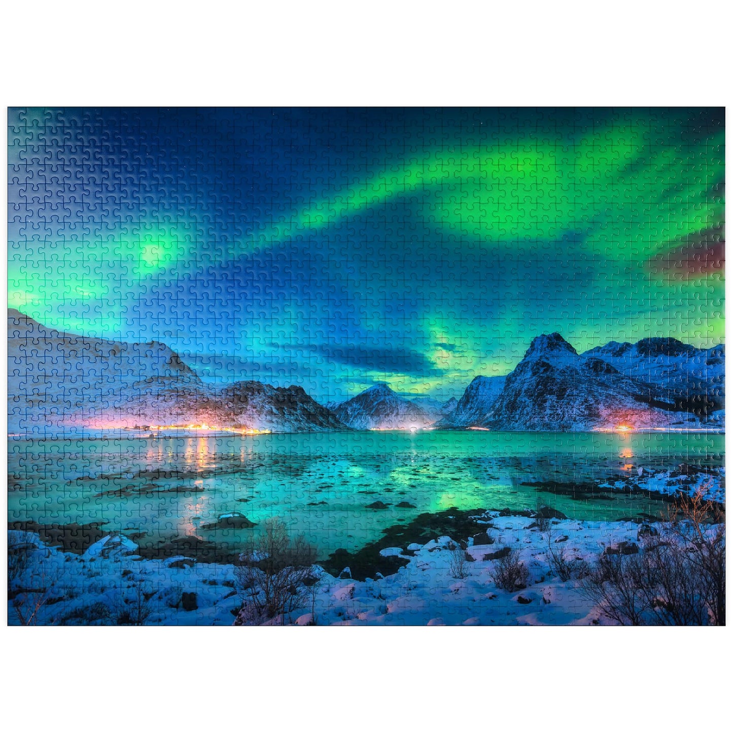 Mypuzzle Aurora Borealis Over Sea Coast, Lights At Night. Northern Lights On Lofoten Islands, Norway - Premium 1000 Piece Jigsaw