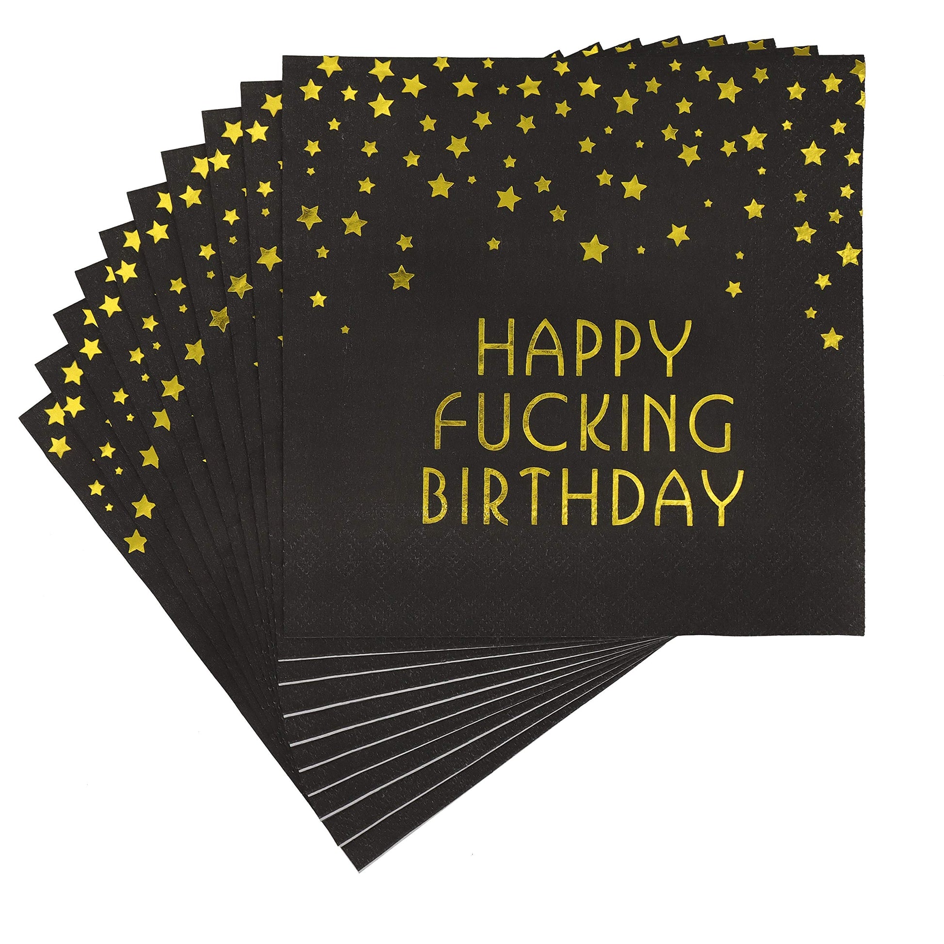 Pandecor 50 Pack 3 Layers Birthday Party Supplies,6.5 X 6.5 In Paper Napkins,Gold Confetti Foil Birthday Party Decorations (Fucking Birthday Napkins)
