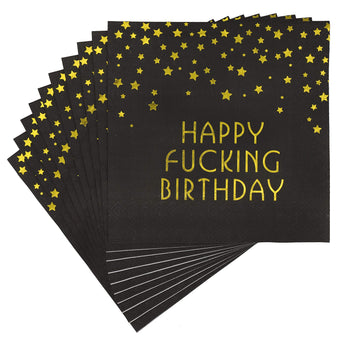 Pandecor 50 Pack 3 Layers Birthday Party Supplies,6.5 X 6.5 In Paper Napkins,Gold Confetti Foil Birthday Party Decorations (Fucking Birthday Napkins)