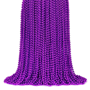 ZYFLSQ 100 Pcs 33'' 7mm Metallic Purple Beads Necklaces, Bulk Mardi Gras Beaded Necklaces, Party Beads Costume Necklaces