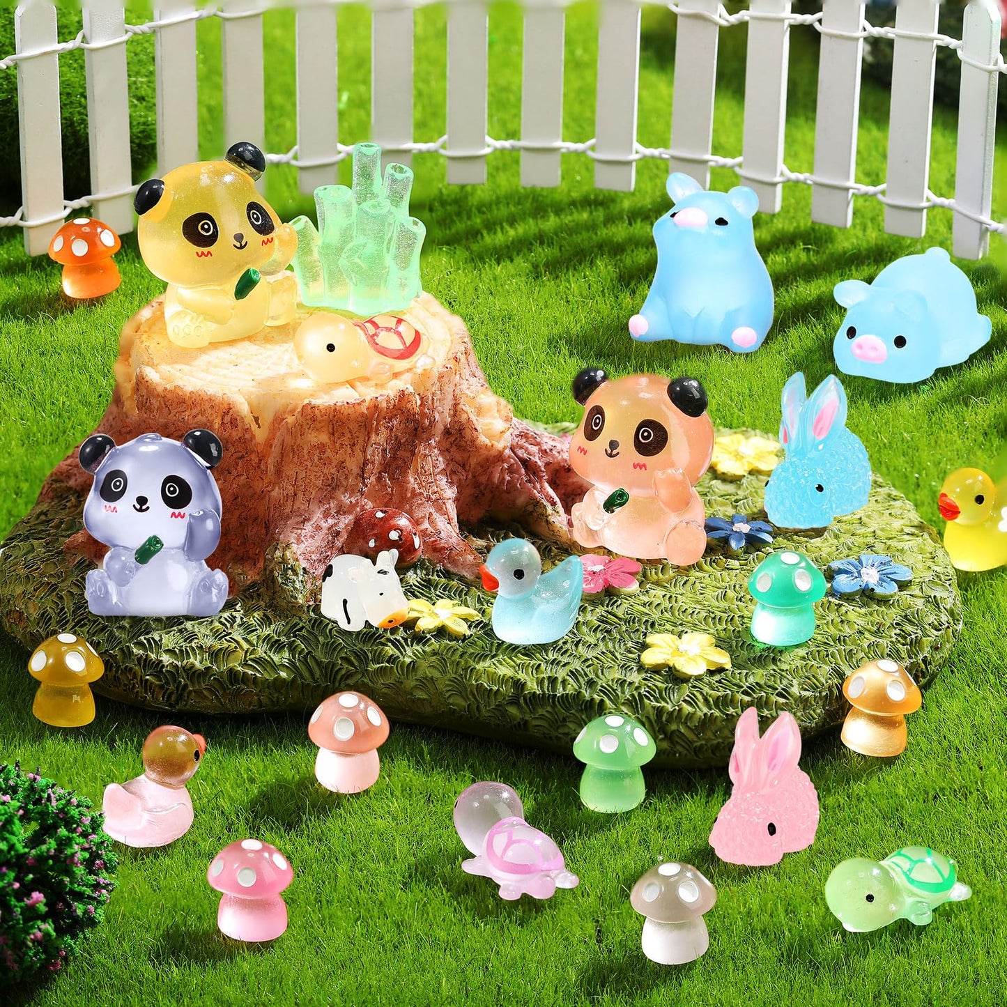 Seenelling 240 Pcs Mini Resin Animals 10 Adorable Style Miniature Resin Animals Tiny Luminous Animals Figures Bulk for Micro Gar