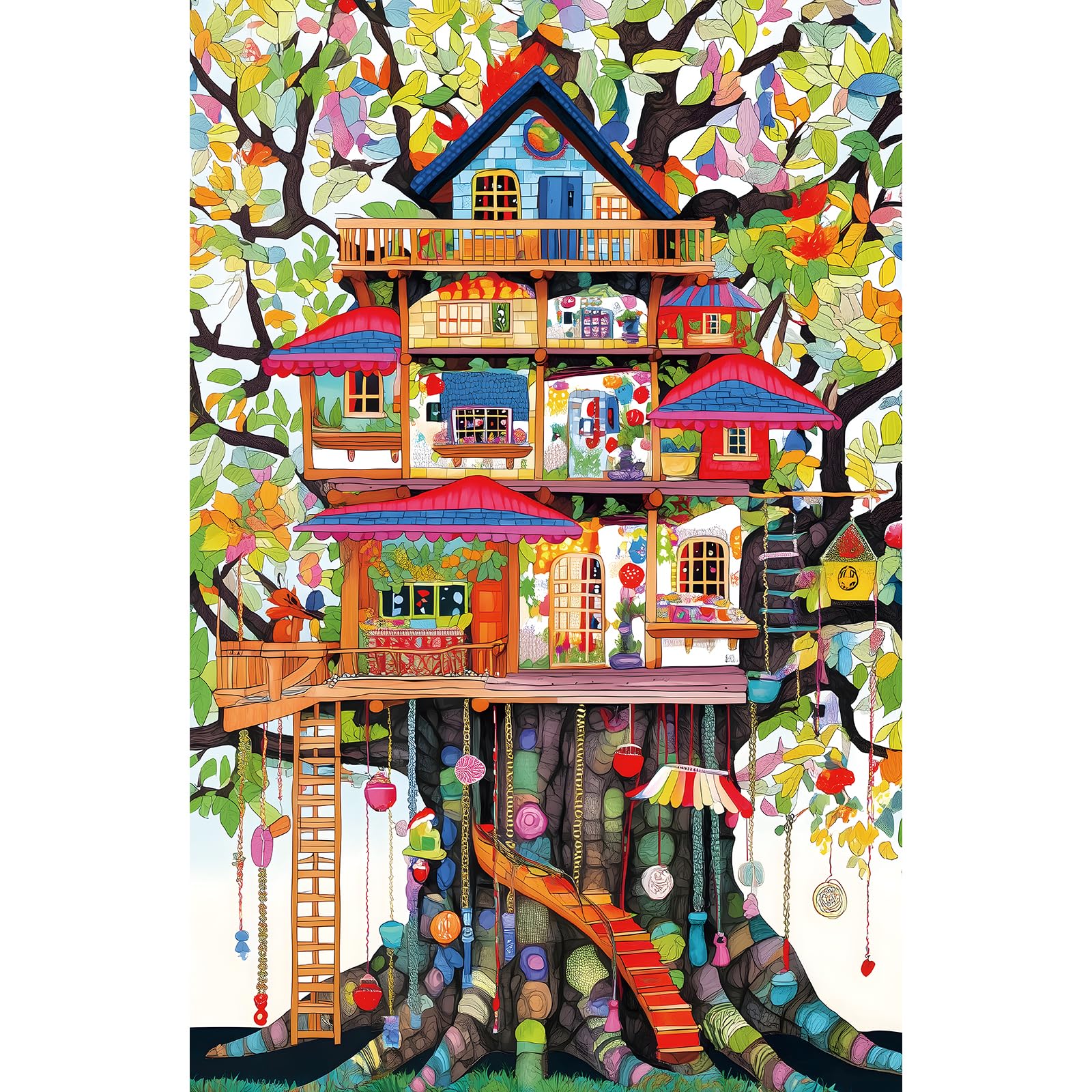Whimsical Treehouse Escape 500 Piece Jigsaw Puzzle for mature-themeds Colorful Fantasy Art Illustration Fun Challenging Family Game  enhanced Quality  Vibrant Nature-Themed Puzzle (15x23 in)