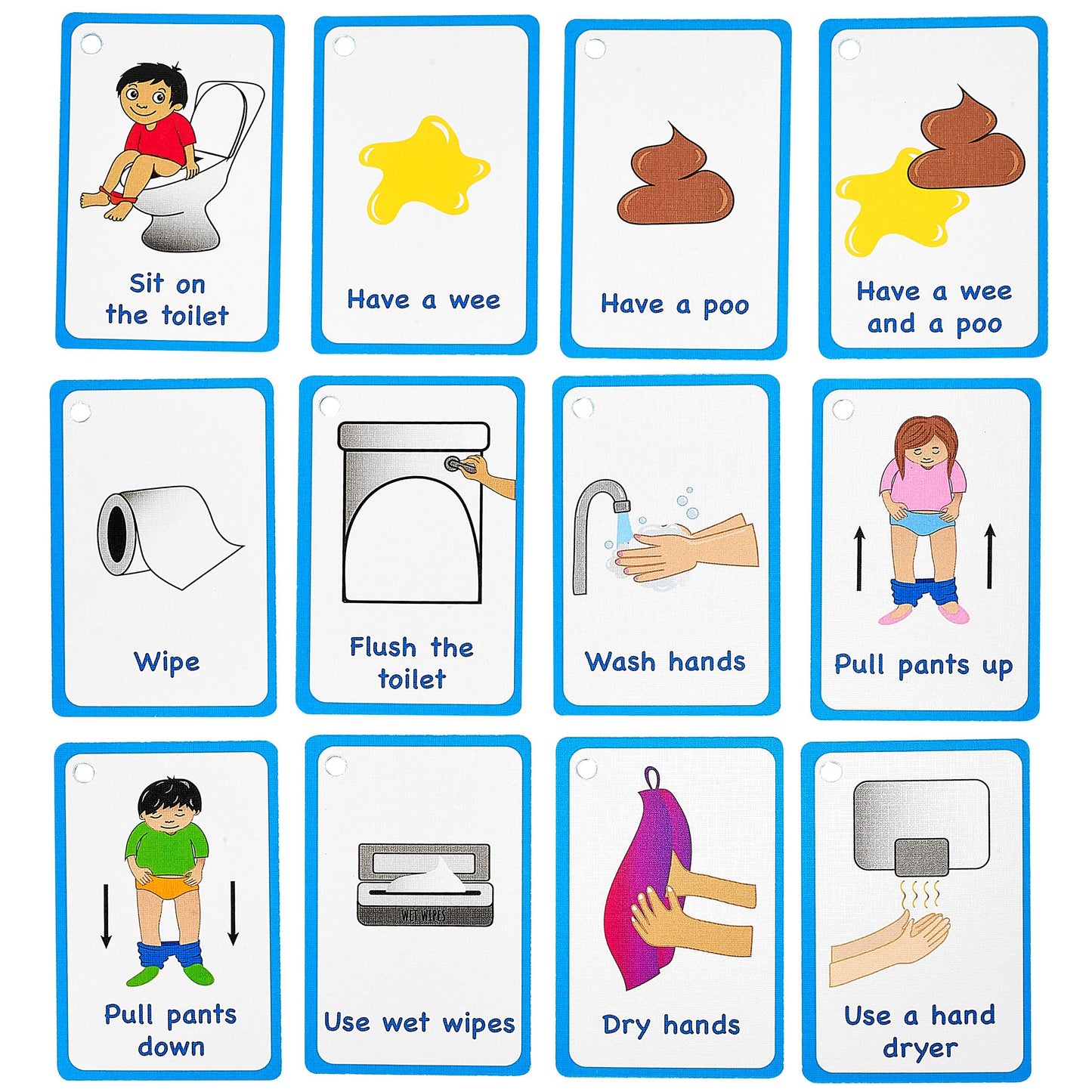 My Toilet Routine Cards 12 Flash Cards For Visual Aid Special Ed, Speech Delay Non Verbal Children And Adults With Autism Or Special Needs