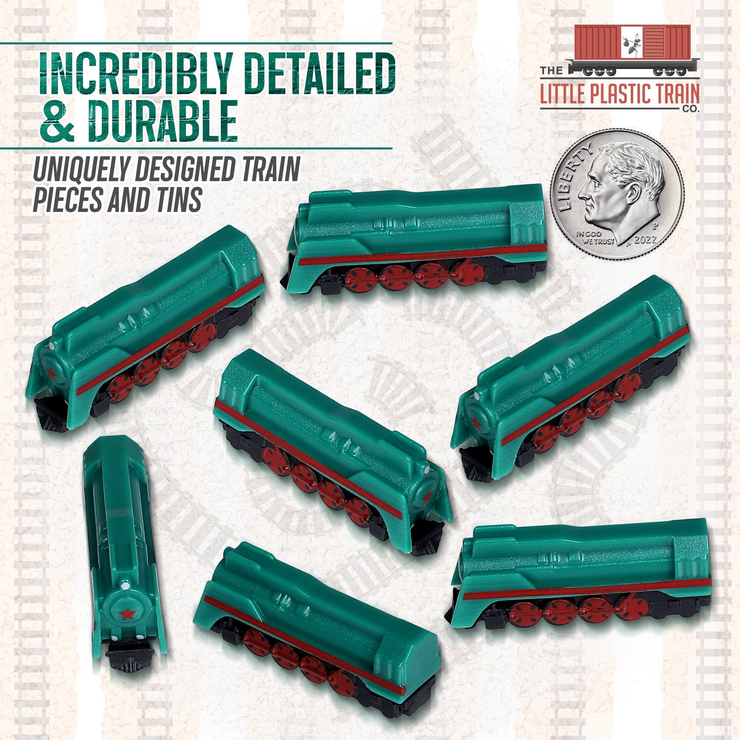 The Little Plastic Train Co. General Deluxe Train Set - Miniature Player Pieces for Board Games, Green, Model 92333