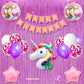 Unicorn Theme Happy Birthday Banner Decoration Kit Light Pink For Baby Boys Girls Kids 5 Pc Unicorn Theme 10 Pc Purple Confetti 