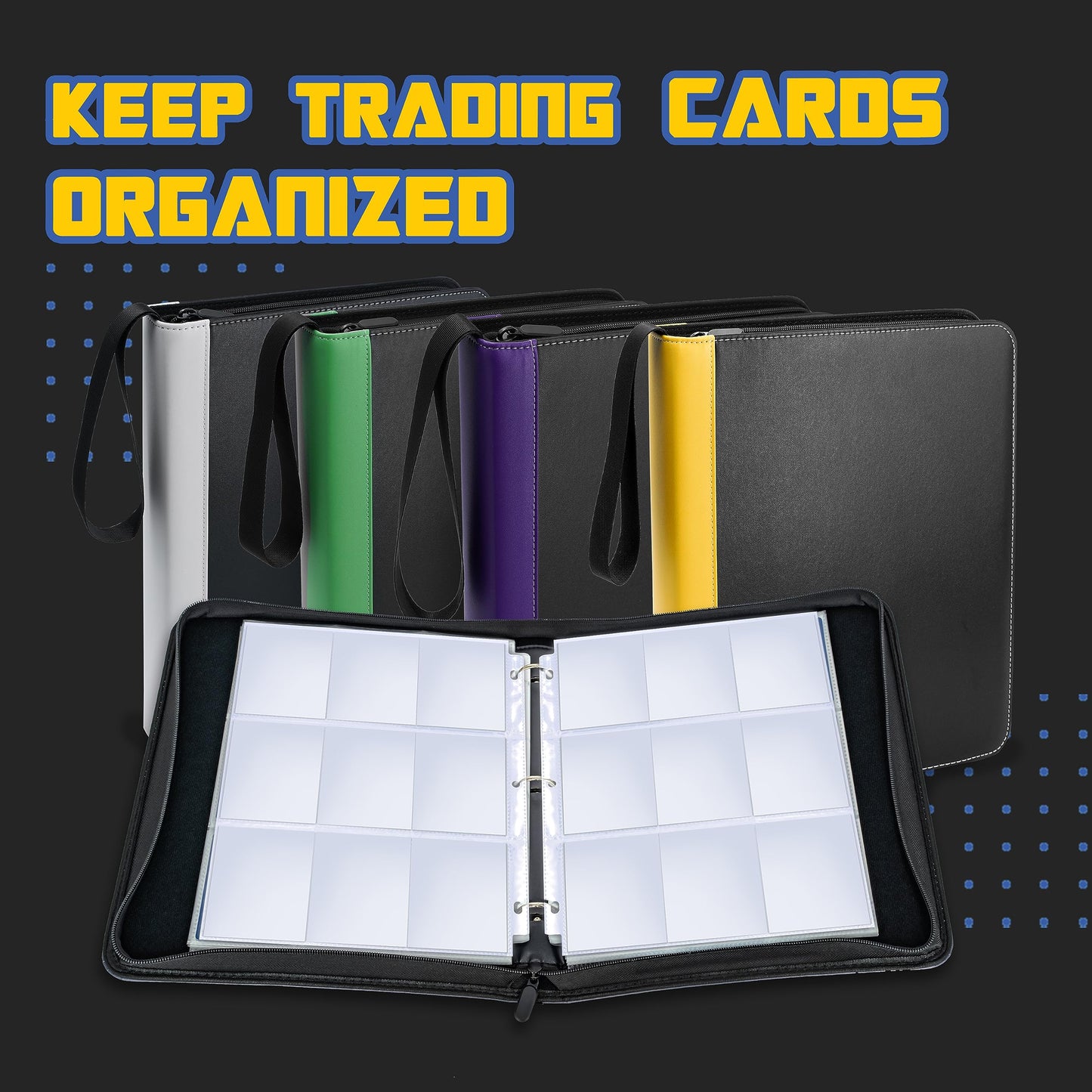 Clovercat 9 Pocket Waterproof Trading Card Binder, Trading Album Display Holder, Expandable, 720 Double Sided Pocket Album, Compatible With Gaming Cards, Yugioh, Mtg And Other Tcg