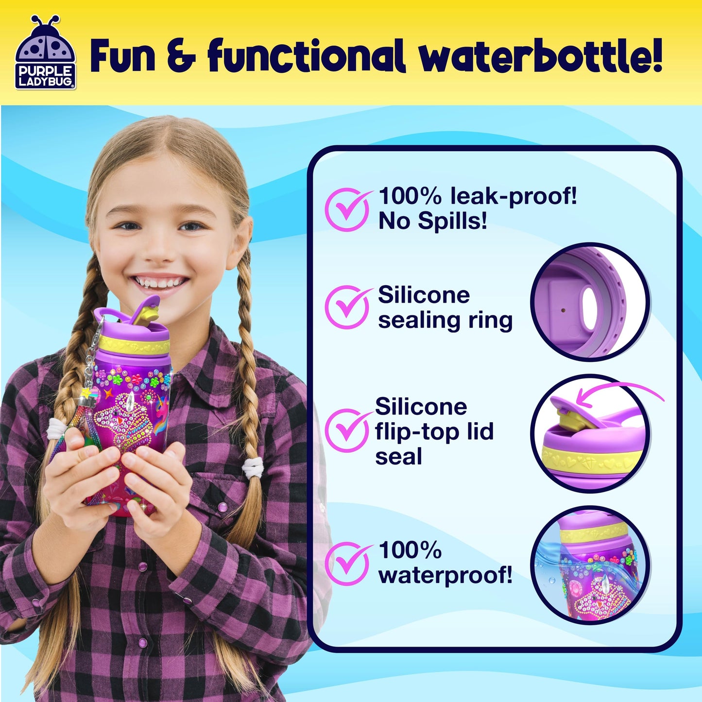 PURPLE LADYBUG Decorate Your Own Water Bottle Kit - Unicorn Color, Metal, Ages 5-10, Perfect for Easter Basket Gifts