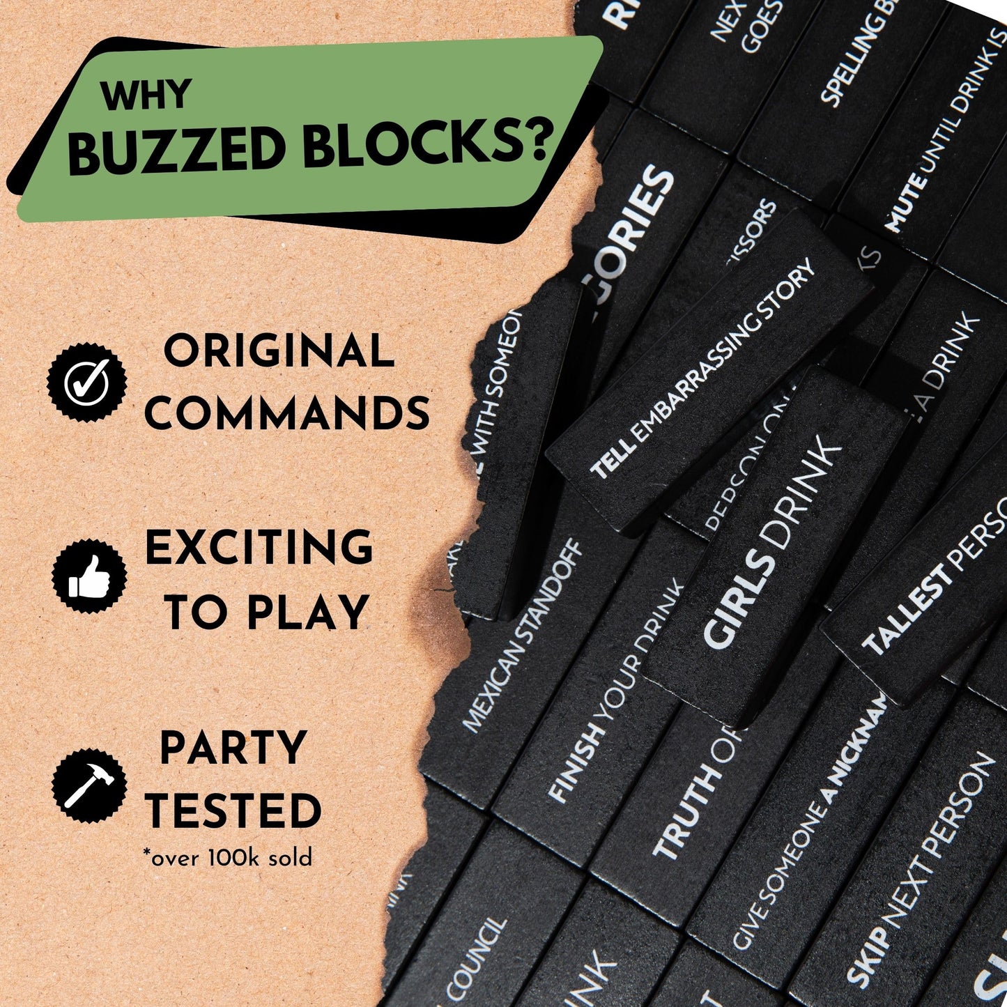 Buzzed Blocks mature-themed Drinking Game - 54 Blocks with Hilarious Commands and Games on 40 of Them | Perfect Pregame Entertaining Party Starter Game | Novelty Funny Gift (Black)
