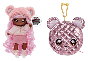 Na! Na! Na! Surprise Glam Series Cali Grizzly Fashion Doll And Metallic Bear Purse, Pink Hair, Cute Fuzzy Hat Outfit & Accessories, 2-In-1 Kids Gift, Toy For Girls And Boys Ages 5 6 7 8+ Years