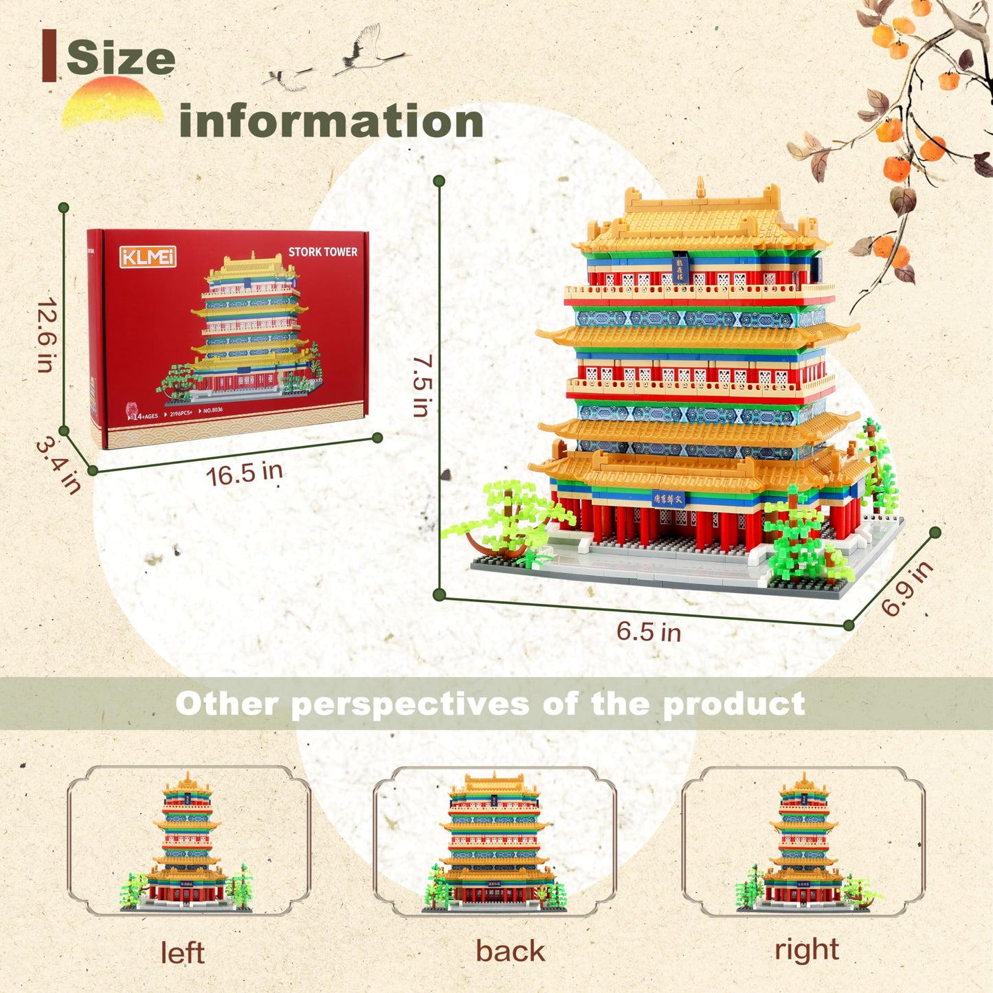 Wriyvngs Chinese Architecture Micro Building Blocks Set Stork Tower Collectible 2196Pcs Creative Toy Building Sets For Adults An