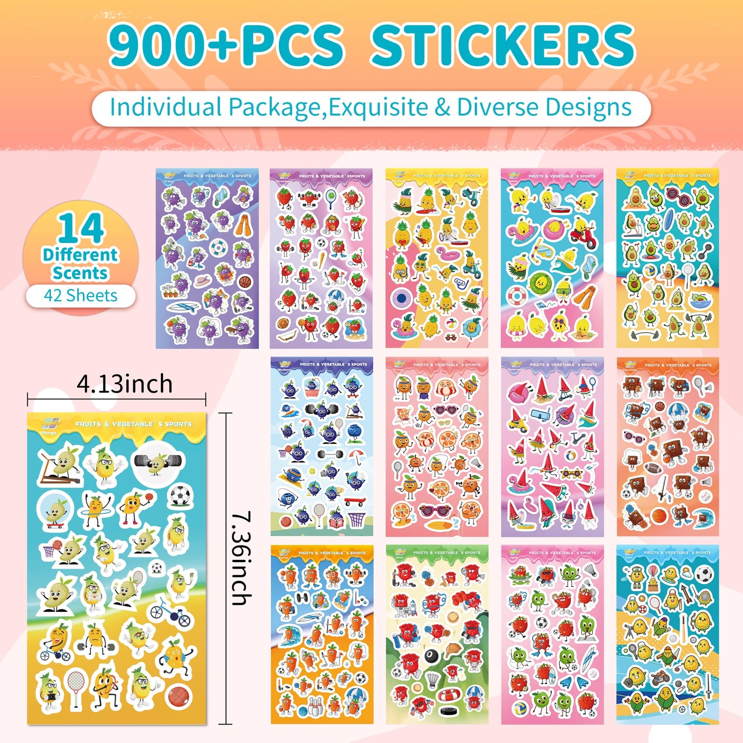 Tageenla Scratch and Sniff Stickers - 42 Sheets, Colorful Scented Stickers with 14 Scents, Fun Rewards for Kids & Parties