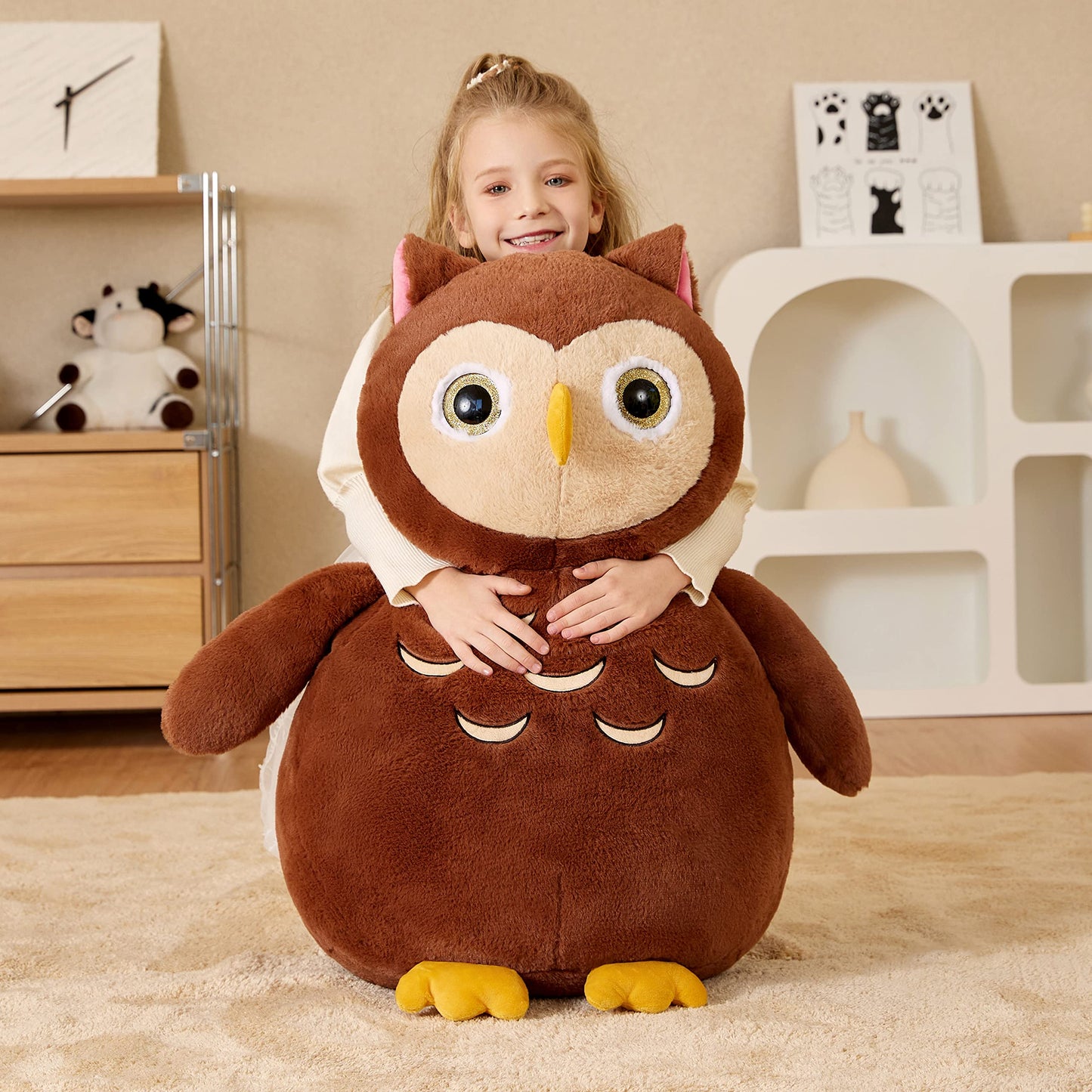 Earthsound Giant Owl Stuffed Animal Plush Toy,Large Owl Jumbo Cute Soft Toys,Big Size Huge Fluffy Plushy Oversized Fat Plushie,G