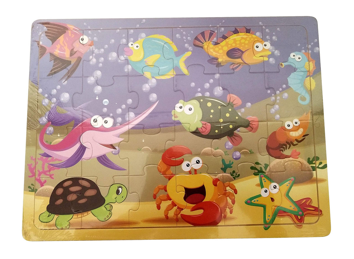 NPRC Wooden Colorful Learning Educational Puzzle Board Tray for Kids, Size 30cm X 22cm (Water Animals)