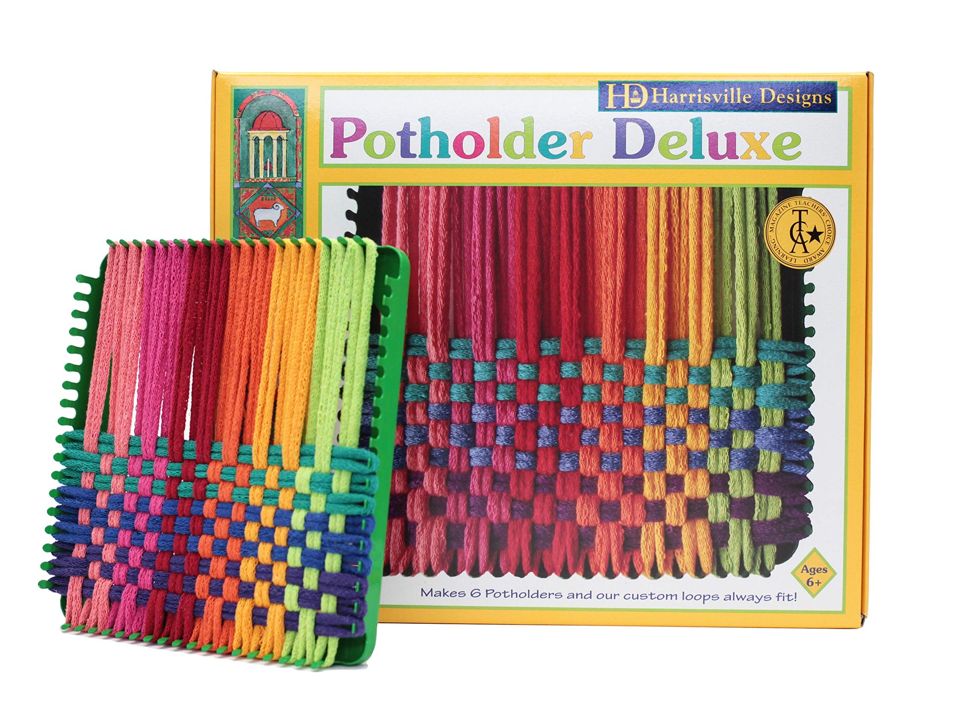Friendly Loom Potholder 7 Traditional Size Green Potholder Deluxe Loom Kit with Rainbow Color Cotton Loops Make 6 Potholders, We
