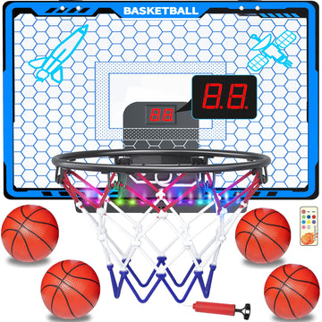 Awsoo Basketball Hoop Indoor For Kids, Mini Basketball Hoop Indoor With 4 Basketballs, Colorful Led And Scoreboard, Birthdays Gi