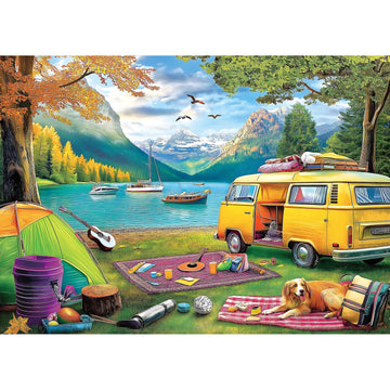 Blueforest 1000 Piece Jigsaw Puzzle - Unique Camping Lake RV Scene - 27.5x19.7 Inches - Challenging mature-themed Puzzle for Relaxation & Family Activity