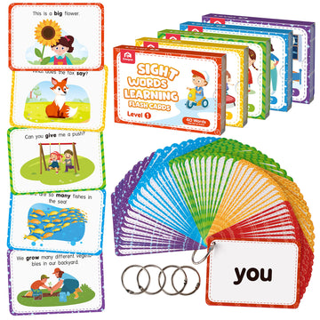 Coogam Sight Words Educational Flashcards - 220 Dolch Sightwords Game With Pictures & Sentences,Literacy Learning Reading Cards Toy For Kindergarten,Home School Kids 3 4 5 Years Old