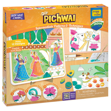 Imagimake Diy Pichwai Art Kit | Make 12 Paintings | Pichwai Painting & Colouring Kit Using Water Brush Pen & Stamps | Art & Craf