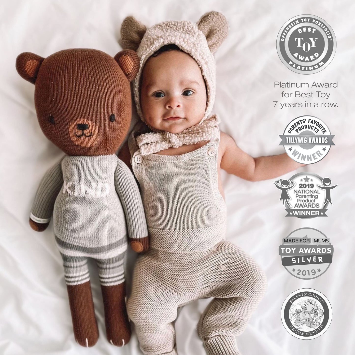 Cuddle + Kind Oliver The Bear Regular 20'' Hand-Knit Doll - 1 Doll = 10 Meals, Fair Trade, Heirloom Quality, Handcrafted In Peru