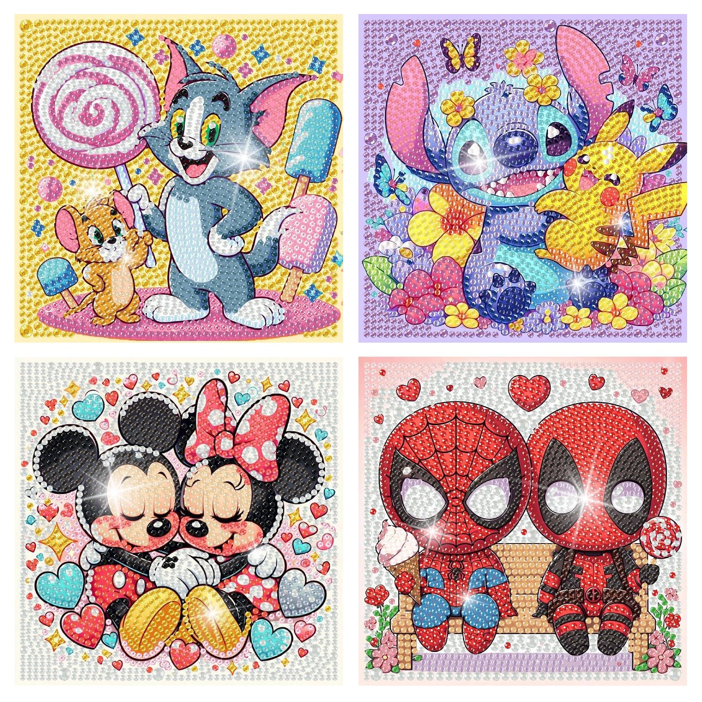4 Packs Cartoon Diamond Art Kits for Kids,5D DIY Diamond Art Painting Kits for Kids Ages 4-8-12,Mosaic Kits Full Round Drills fo
