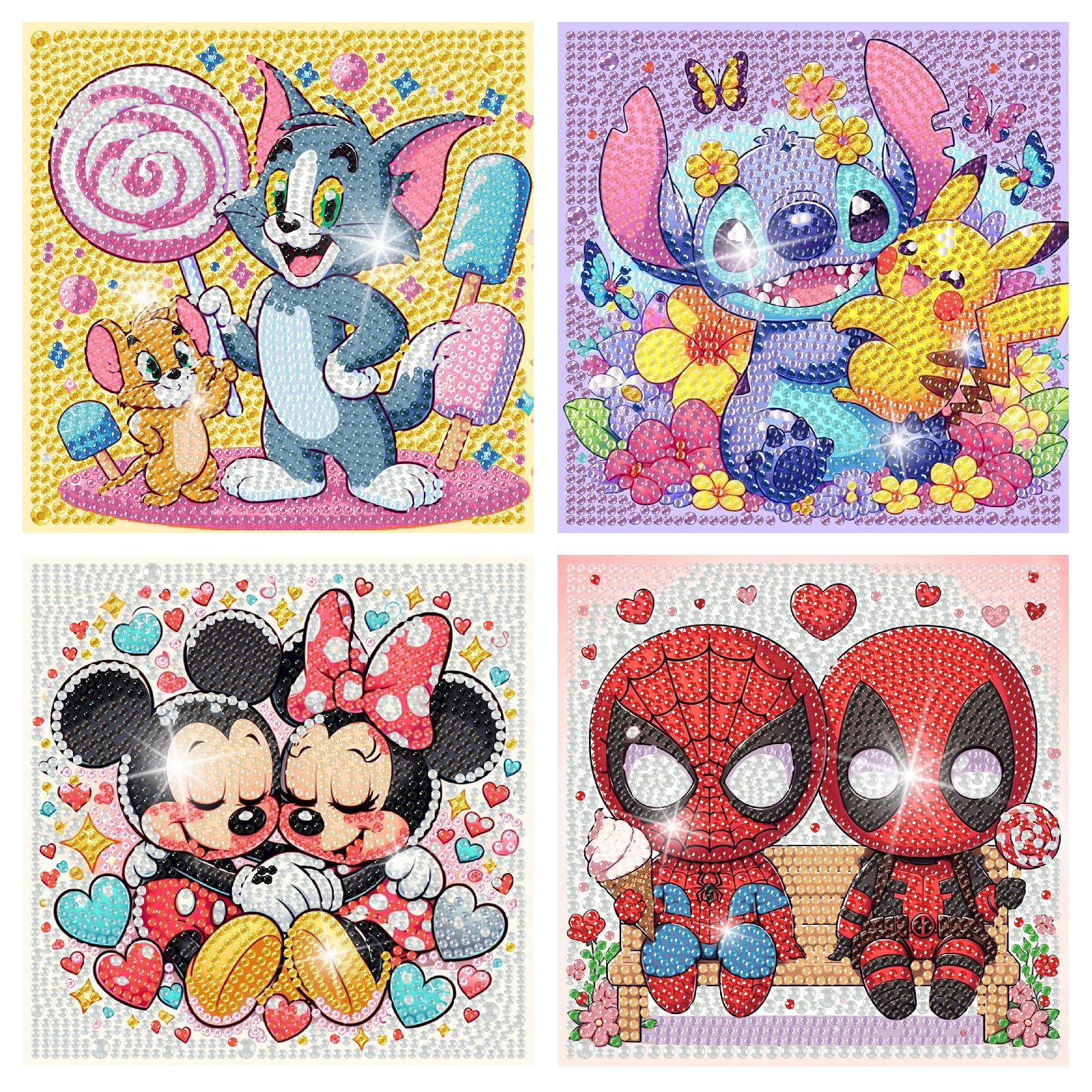 4 Packs Cartoon Diamond Art Kits for Kids,5D DIY Diamond Art Painting Kits for Kids Ages 4-8-12,Mosaic Kits Full Round Drills fo