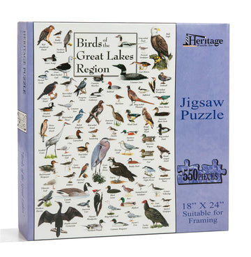 Heritage Puzzle 550-Piece Jigsaw - Birds of The Great Lakes - Educational Nature Puzzle - 18" x 24" - Made in U.S.A.