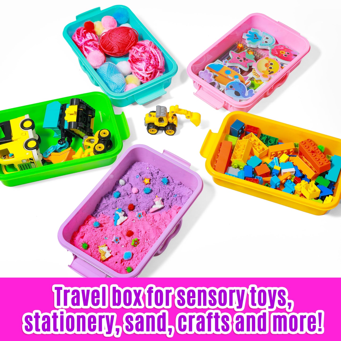 Carolart 3 Pack,Empty Sensory Bin,13.5 Inch Storage Container,Portable Plastic Storage Bins, Stackable Play Tray For Toys,Arts,C