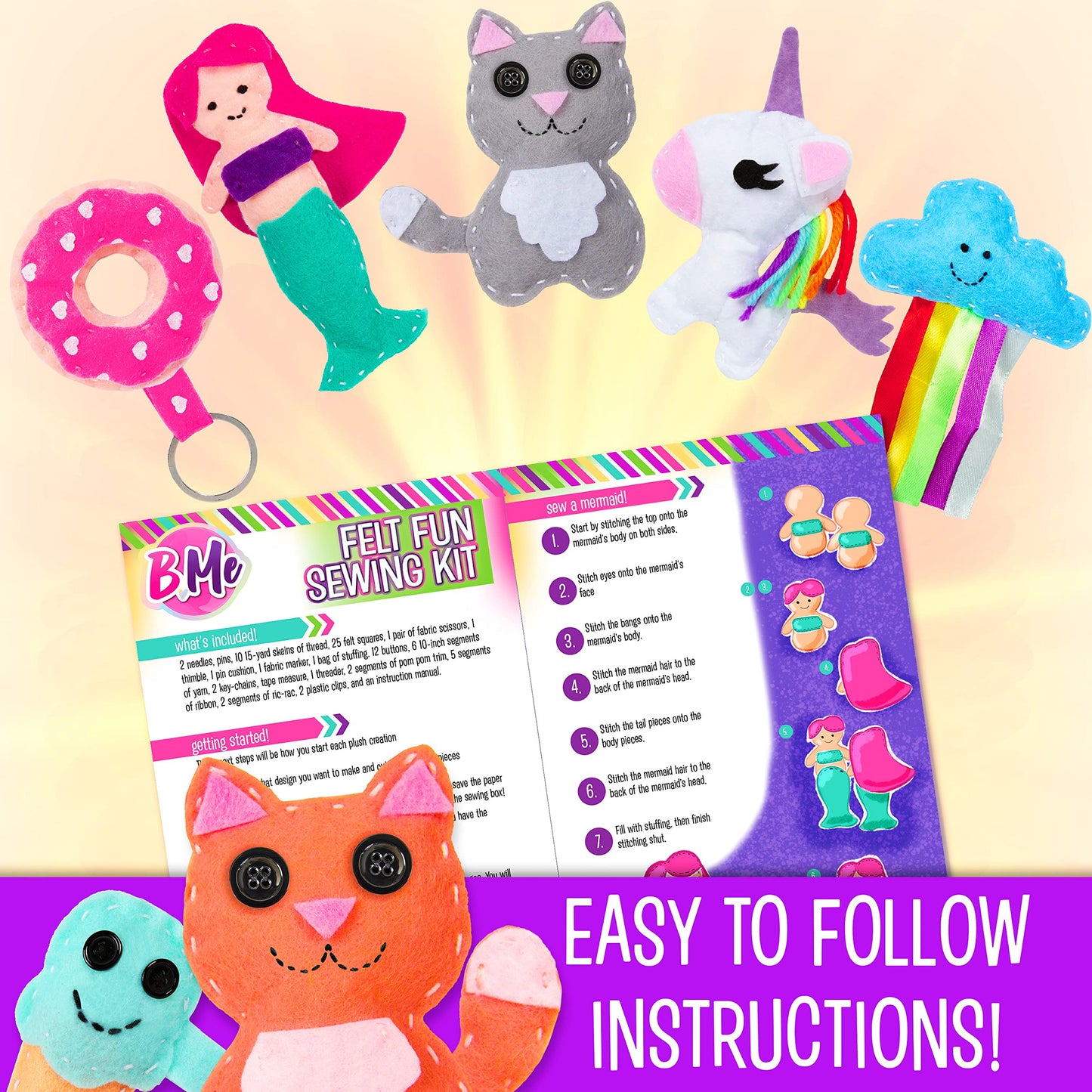 Creative Kids Felt Sewing Kit - DIY Craft for 15+ Characters - Multicolor - Model 60402 - Fun for Kids 8+