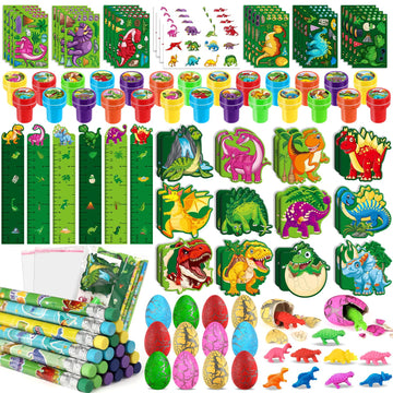 BenLouis 96Pcs Dinosaur Party Favors Dino Theme School Stationery Set Bulk for Kids Jurassic Birthday Party Goodie Bag Stuffers 