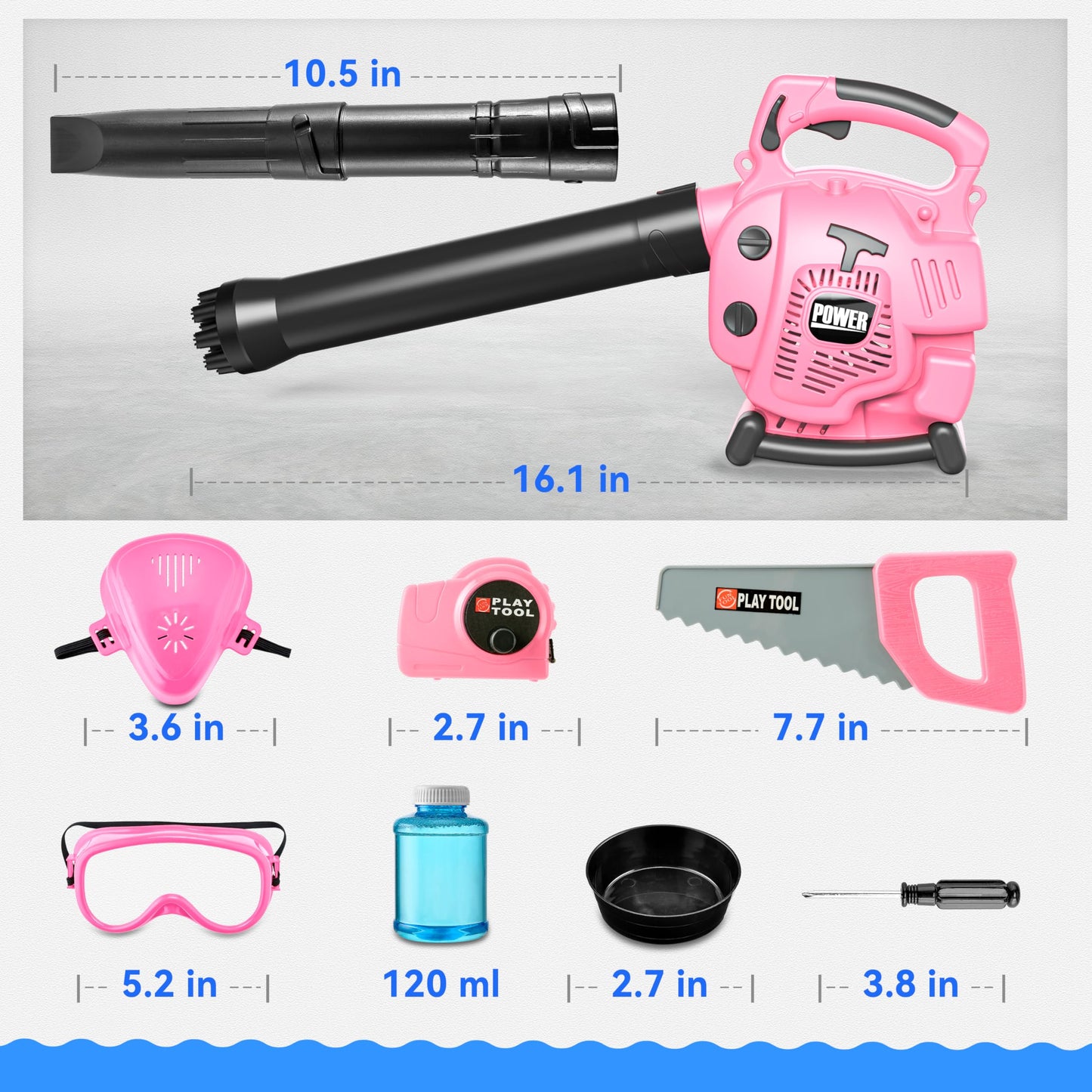 Bubble Leaf Blower for Toddlers - Upgrade Pink Kids Bubble Machine with Gardening Tool Set  2 in 1 with Extra Bubble Blower Kit Outdoor Play Toys  Birthday Party Gifts for Boys Girls Age 3 4 5+ Years