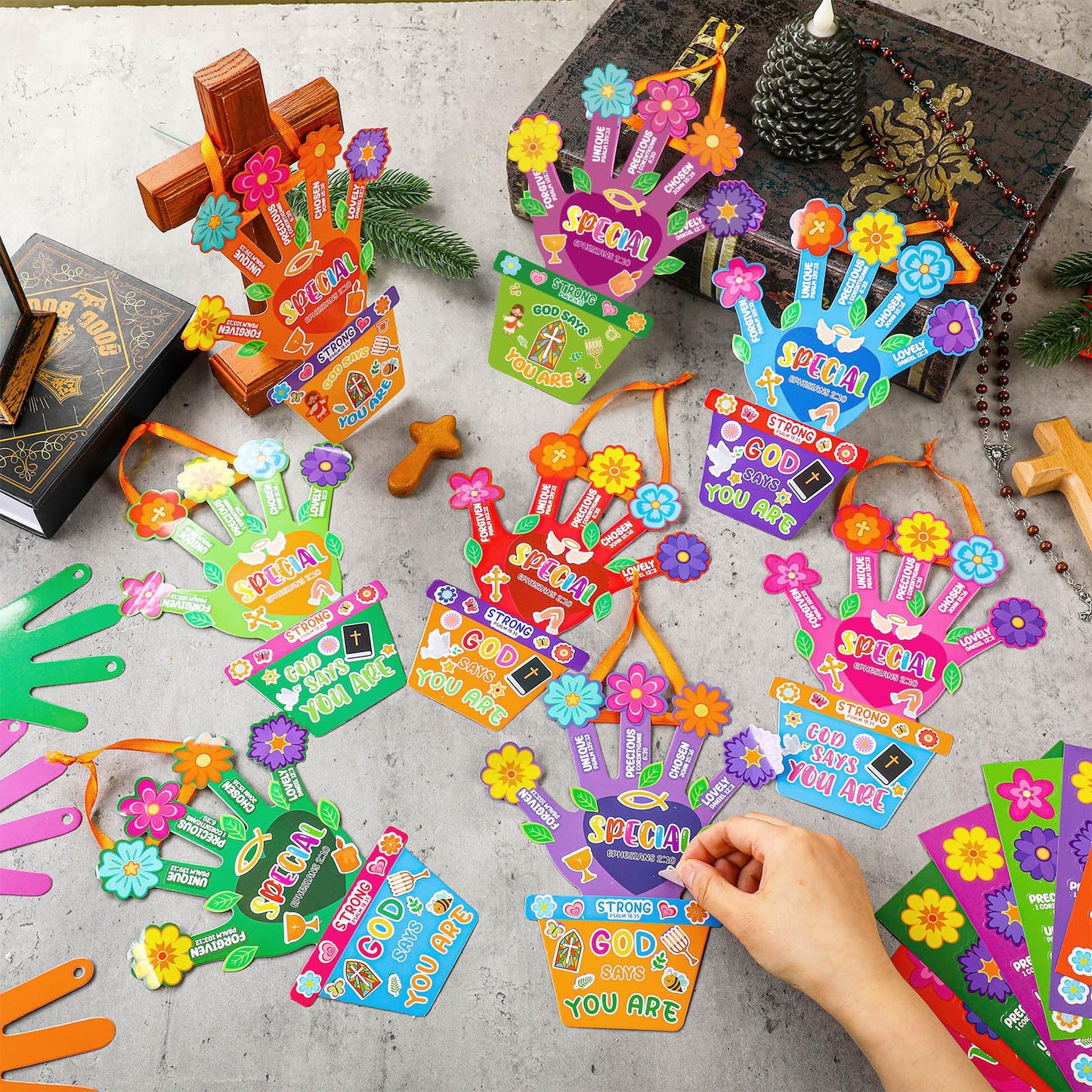 Frienda DIY Handprint Craft Kit - Christian Bible Arts Set, VBS Gift, Multi-Color Stickers, Model BOY-Frienda-3716