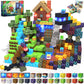 Magnetic Blocks - 150 PCS Dinosaur Volcano Forest Castle Set with Light Up Blocks - Kids Classroom Sensory Toy for Toddlers STEM