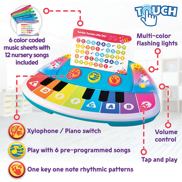 Hap-P-Kid Magic Touch Baby Piano, Toddler Music Toy, Infant Touch Sensor Musical Instrument, Switch Between Xylophone, Kids Play
