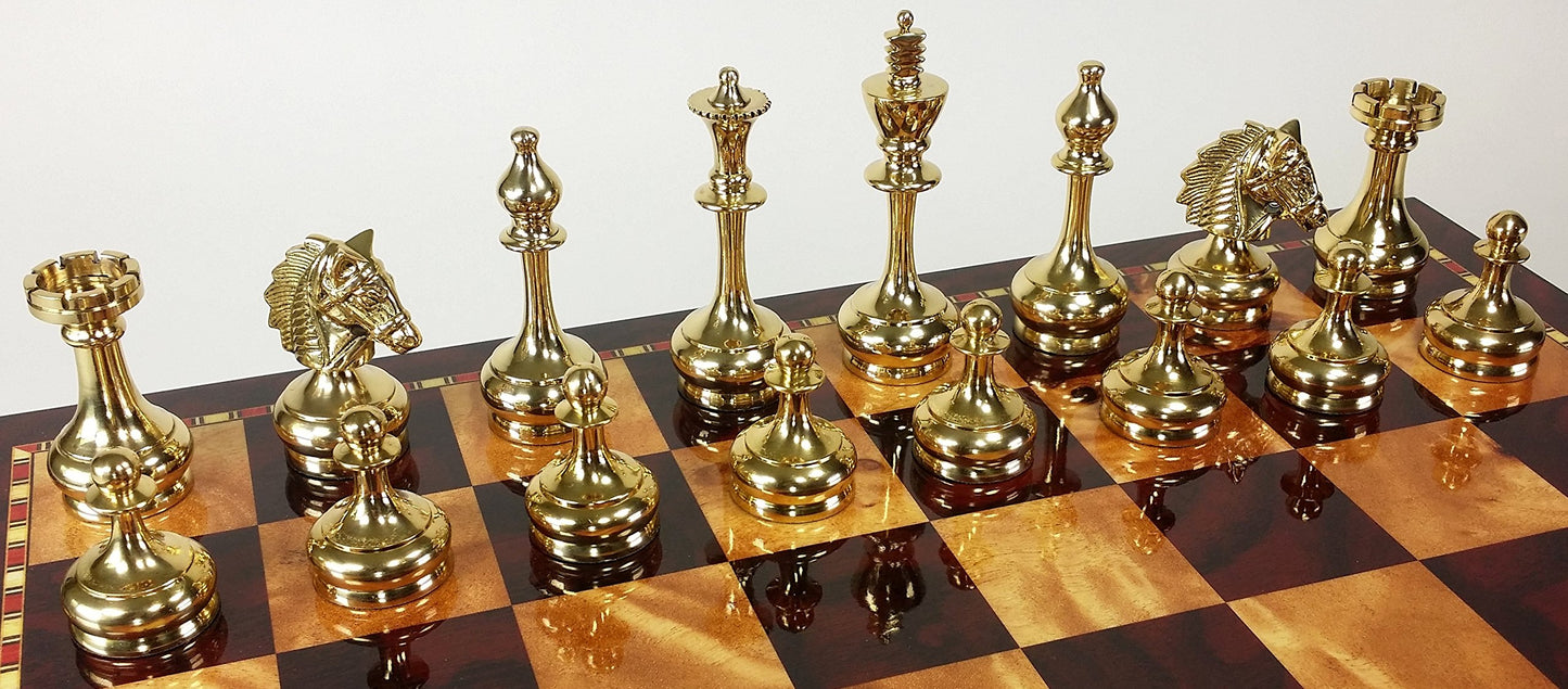 Real Brass Metal Staunton Bridled Knight Chess Men Set Gold And Black Chrome - No Board