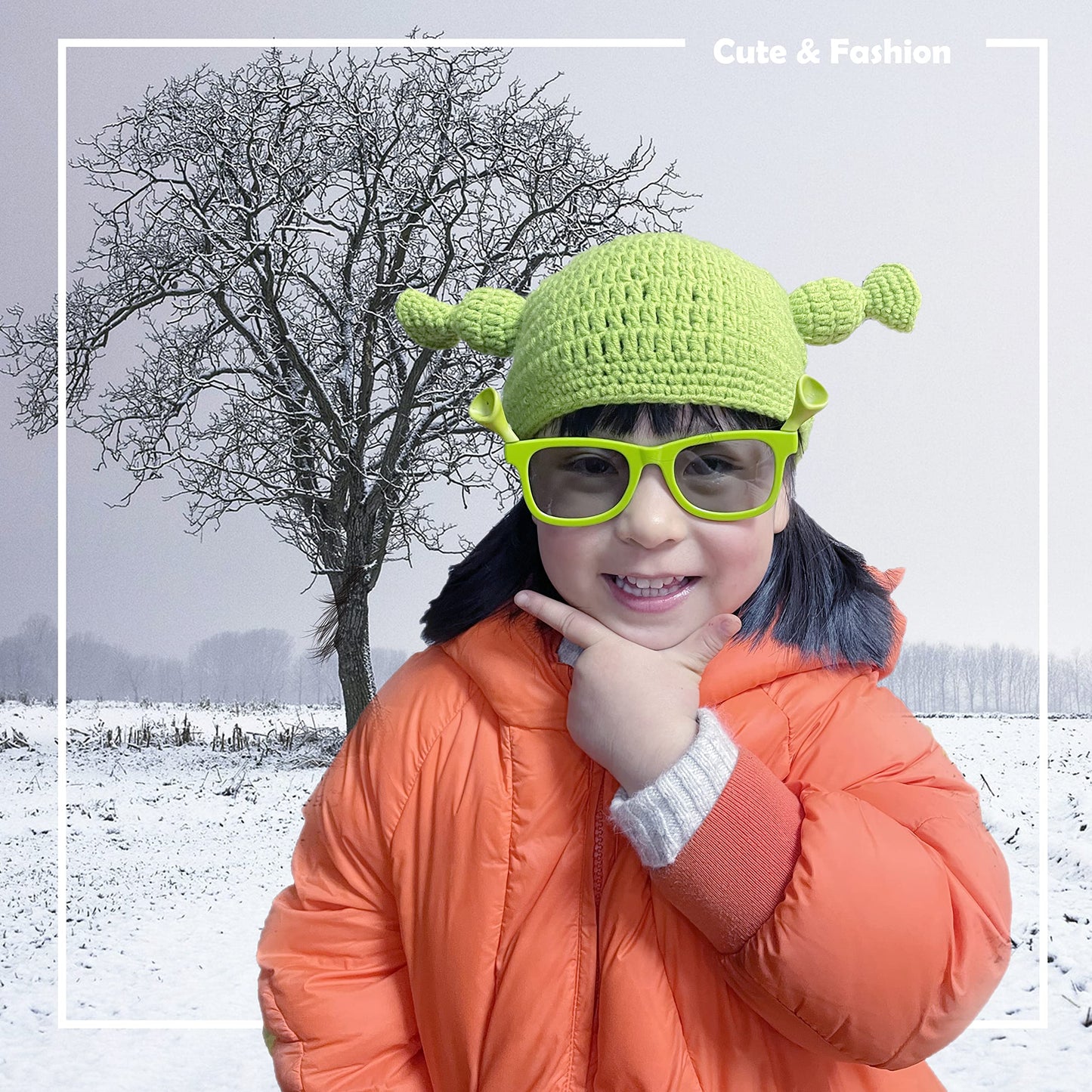 Union Power Green Shrek Hat with Ears, Knitted Halloween Cosplay Prop for Kids & Adults, Fun Candy Hat (54-58cm/21-23)